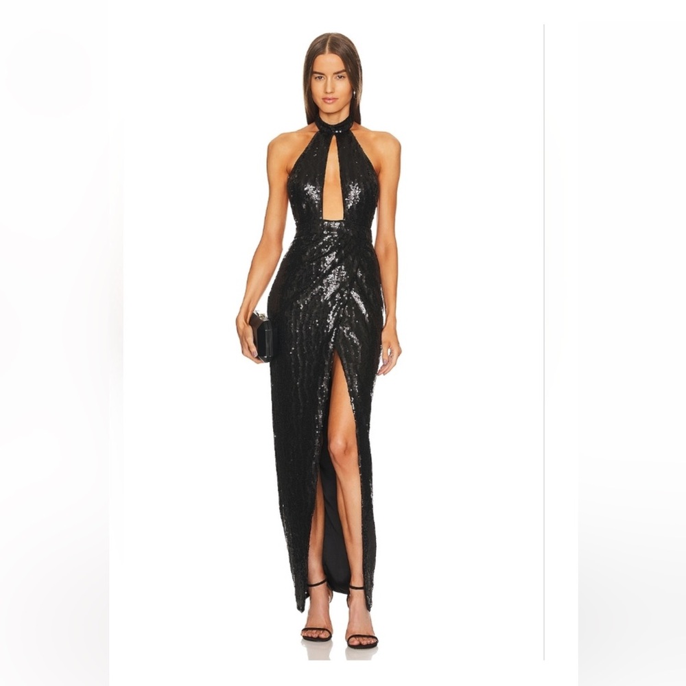 Michael Costello x Revolve Rick gown black sequin